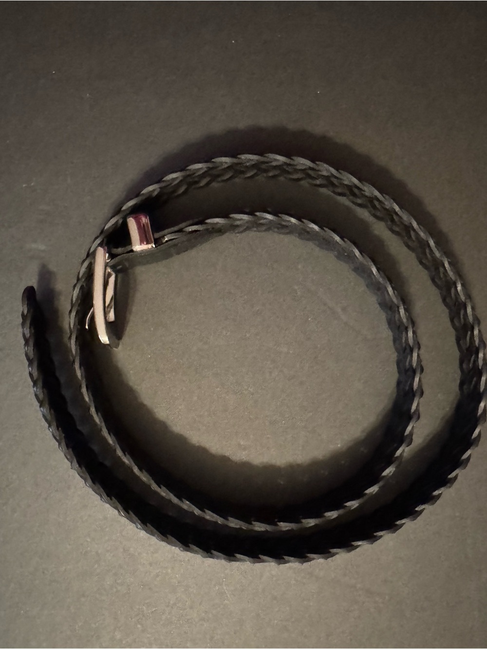 Braided Black Leather Belt with Silver Buckle